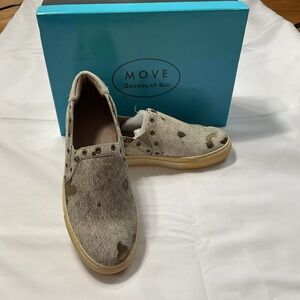 Chocolat Blu hair-on-hide slip-on sneakers in tan and cream